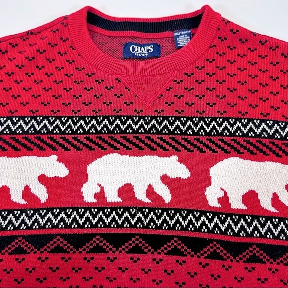 Chaps EUC Sweater Mens XX-Large Red Fair Isle Polar Bears Crew Neck Pullover - Picture 6 of 13